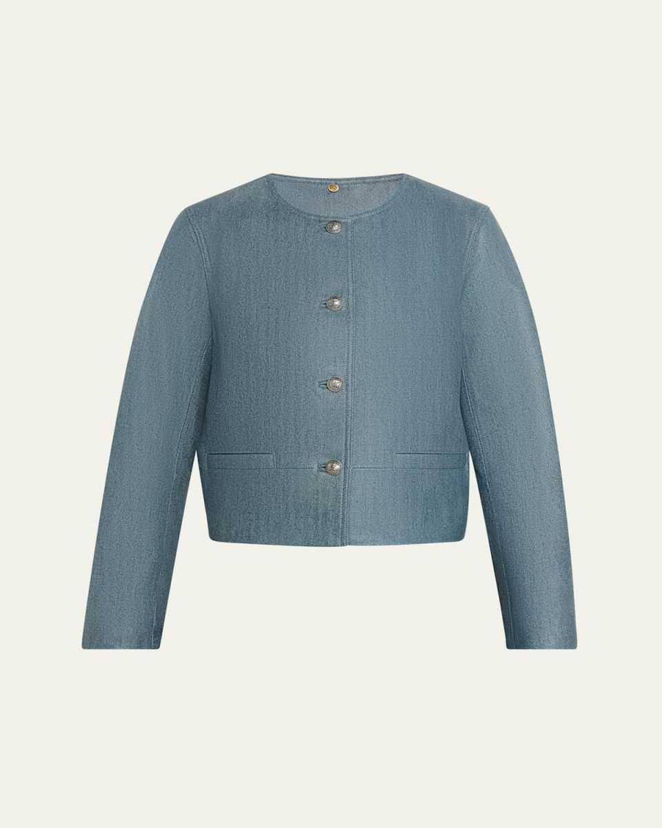 Muse Denim-Print Leather Jacket